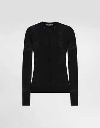 Dolce & Gabbana Wool Cardigan With Lace - Woman Sweaters And Cardigans Black 38