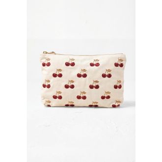 Elizabeth Scarlett Cherries Velvet Everyday Pouch in Cream at Nordstrom