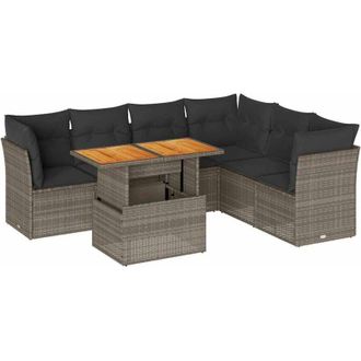 vidaXL Set De Sof&aacute;s De Jard&iacute;n 7 Pzas Con Cojines Rat&aacute;n Sint&eacute;tico Gris Vidaxl