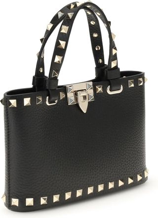 Valentino Garavani Womens Rockstud Shopping Mini Handbag Nero Calf Leather Bos Taurus Handbags Hand Bags