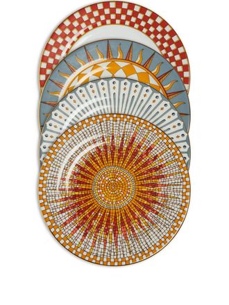 La DoubleJ Set di 4 piatti con stampa geometrica - Arancione