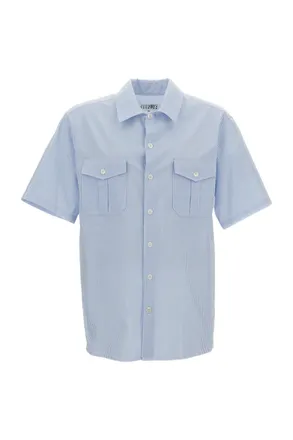 Maison Margiela Light Blue Striped Cotton Short-Sleeve Shirt