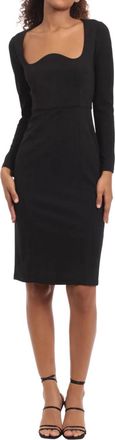 Donna Morgan Scalloped Neckline Long Sleeve Dress In Black