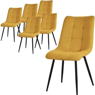 ML Design Ml-design Juego De 6 Sillas De Comedor Amarillo Mostaza Asiento Acolchado Para Cocina O Sal&oacute;n Con Funda De Tela Y Patas De Acero Negro Sill&oacute;n Tapizado