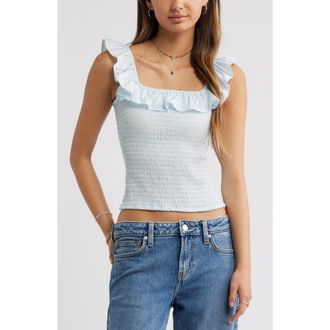 BP. Smocked Ruffle Trim Tank in Blue Breeze at Nordstrom, Size Xx-Small