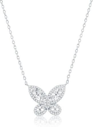 Suzy Levian Sterling Silver Gala Pink & White Cubic Zirconia Pave Butterfly Cluster Necklace
