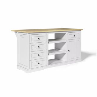 Urban Meuble Mesa de exterior blanca y madera con almacenaje integrado