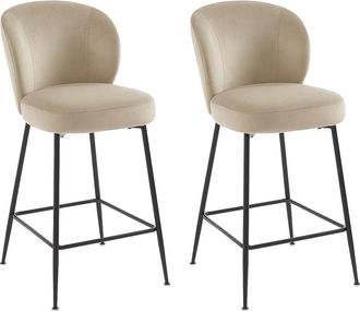 Pascal Morabito Lote de 2 taburetes de bar de terciopelo y metal negro - Beige - POLPONA
