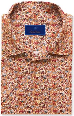 David Donahue Mens Coral Print Short Sleeve Button-Up Camp Shirt at Nordstrom, Size Large
