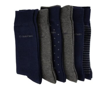 Calvin Klein Mens Dress Sock Combed Cotton Smooth Toe Seam Arch Size: 6-12 (6 Pair), Gray - Navy -Navy W/Gray Dots -Navy Gray Stripe, 6-12