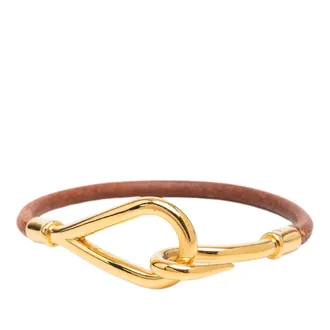 Herm&egrave;s Pre-owned Hermes Gold Plated and Leather Jumbo Hook Bracelet Ladies PKQL5L95ACYP2NO5
