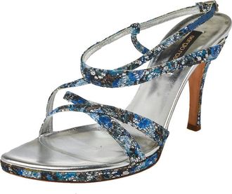 Sergio Rossi Blue Glittered Fabric Strappy Sandals