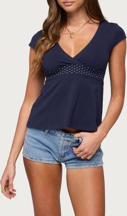 Edikted Indygo Polka Dot Babydoll Top in Navy at Nordstrom, Size X-Small