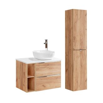 Petits Meubles Set mueble lavabo 2 nichos y columna estratificado marr&oacute;n