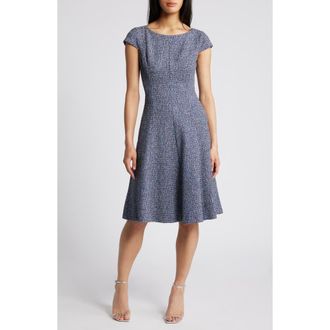 Eliza J Cap Sleeve Tweed Fit & Flare Dress in Blue at Nordstrom Rack, Size 16