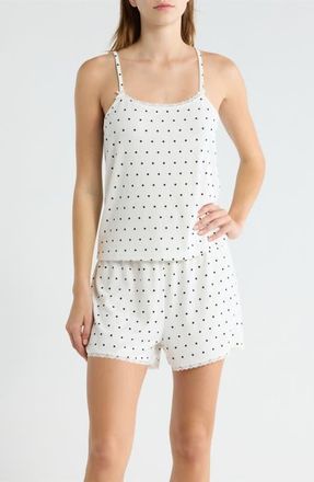 French Connection Print Pointelle Knit Short Pajamas in White/Black Dot at Nordstrom, Size X-Large