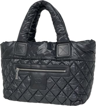 Chanel Black Nylon Handbag Tote Bag (Pre-Owned)