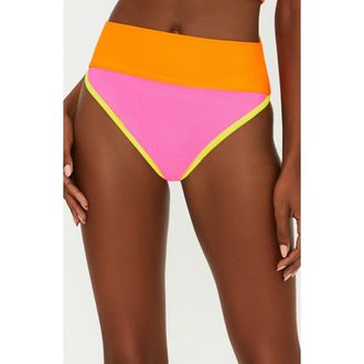 Beach Riot Emmy Colorblock High Waist Rib Bikini Bottoms in Soleil Col at Nordstrom Rack, Size Small