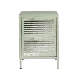 Pantone Mesilla de noche verde almendra metal cajones dobles 40cm
