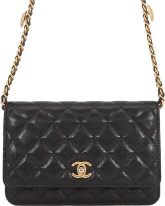 Chanel Black Grained Calfskin Chain/Shoulder Wallet (Pre-Owned)