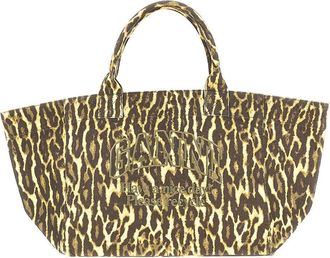 Ganni Leopard canvas XXL tote bag Woman One Size