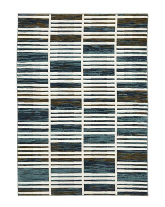 Style Haven Stylehaven Rosette Broken Stripes Hi-Low Fringed Edge Area Rug