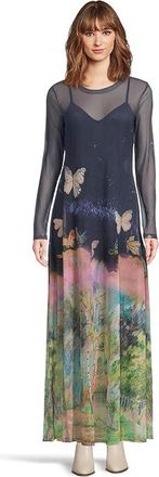 Johnny Was Mesh Long Sleeve Maxi Dress (slip)- Aurelius Womens Dress Aurelius : 2XL, Polyester/Spandex