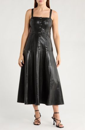 Cinq &agrave; Sept Veena Faux Leather Fit & Flare Midi Dress in Black at Nordstrom Rack, Size 10