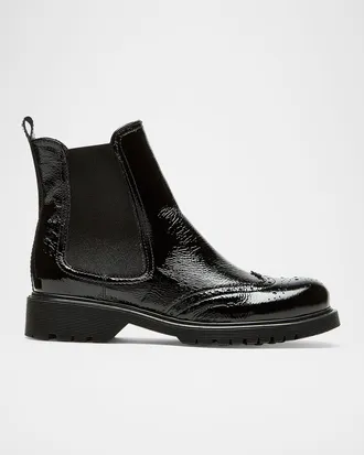 La Canadienne Hansel Brogue Crinkle Leather Chelsea Booties