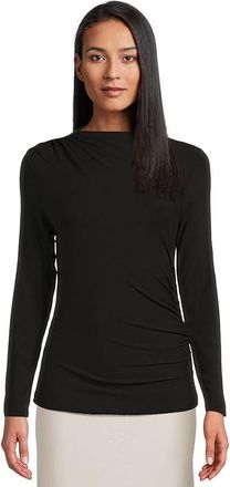 Liverpool L.A. Long Sleeve Mock Neck Knit Top With Shirring Womens Clothing Black : XS, Rayon/Spandex