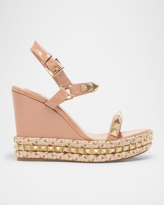 Christian Louboutin 110mm Pyraclou Metallic Spike Wedge Sandals