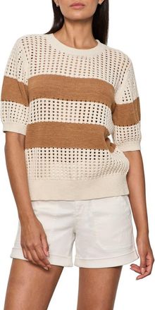 Sanctuary Beachside Openwork Stripe Sweater in Collagen White/Coconut Brown at Nordstrom, Size X-Small