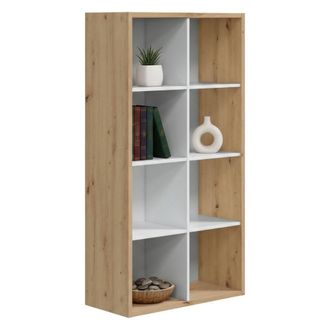 Dmora Dmora - Librer&iacute;a Sacramento, Librer&iacute;a Reversible Con 8 Compartimentos, Soporte Tv Multiposici&oacute;n, Cm 72x33h137, Roble Efecto Nudo Y Blanco, Con Embalaj