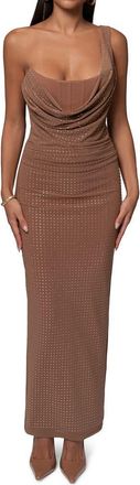 JLUXLABEL Krishna One-Shoulder Sparkle Mesh Cocktail Dress in Brown at Nordstrom, Size X-Small