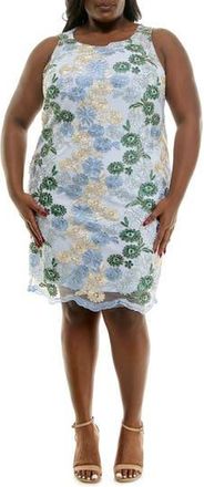 Nina Leonard Embroidered Lace Sheath Dress in Light Blue Multi at Nordstrom Rack, Size 2X