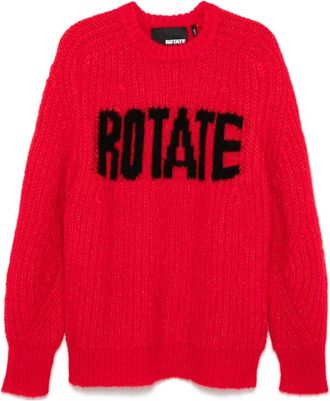 Rotate Rode Intarsia-gebreide Trui met Logo - Dames - Ronde hals truien - Rood - L - Wol - Truien & Vesten