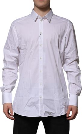 Dolce & Gabbana Mens White Cotton Gold Long Sleeves Formal Shirt Elastane