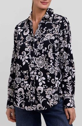 Foxcroft Margie Daisy Cotton Button-Up Shirt in Black/multi at Nordstrom, Size X-Large