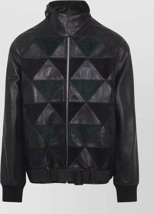 Lanvin leather blouson geometric pattern belted waist