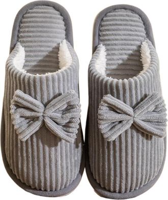 Generic Womens Slip-On Winter Slippers, Cozy & Warm Bedroom Slippers for Women Chic Bow Indoor Shoes with Non-Slip EVA Sole (Grey,6.5-7.5UK)