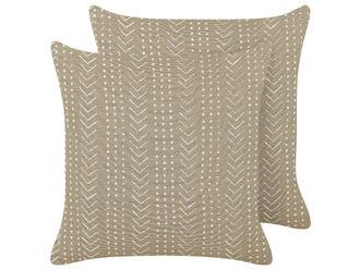 Beliani Conjunto De 2 Cojines De Algod&oacute;n Gris Pardo Blanco 45 X 45 Cm Geom&eacute;trico Senecio