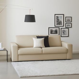 Dmora Sof&aacute; Fijo Dciucc, Sof&aacute; De 3 Plazas, 100% Made In Italy, Sof&aacute; De Sal&oacute;n En Tela Tapizada, Con Reposabrazos Est&aacute;ndar, Cm 220x95h90, Beige - Dmora