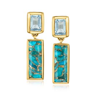 Ross-Simons Turquoise and Sky Blue Topaz Drop Earrings in 18kt Gold Over Sterling