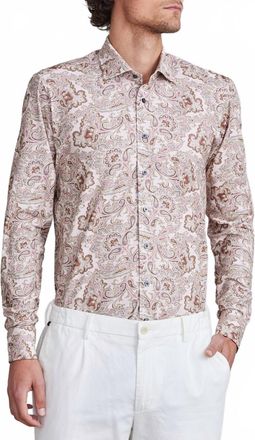 Emanuel Berg Byron Paisley Print Flex Knit Shirt In Medium Pink