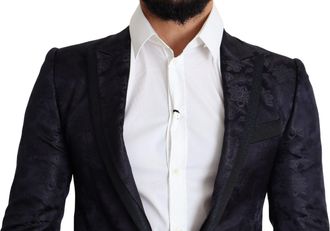 Dolce & Gabbana Mens Blue Floral Jacquard Silk Coat Martini Blazer Acetate Wool Clothing