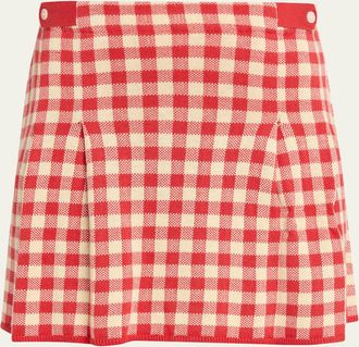 Guest In Residence Gingham Pleated Mini Skirt