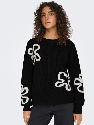 Only Strickpullover ONLY ONLDAISY LS STITCH O-NECK KNT, Damen, Gr. XL, schwarz (schwarz detail:pumice stone stitch), Strick, Obermaterial: 93% Polyester, 4
