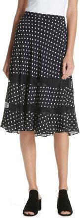 Lewit Polka Dot Lace Trim A Line Midi Skirt In Navy Blue