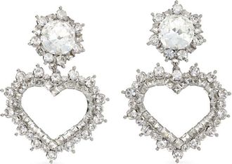 Alessandra Rich heart-motif drop earrings - women - Brass/glass - One Size - Silver