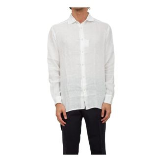 Paolo Pecora Witte Stof Shirt - Heren - Casual Overhemden - Wit - 5XL - Linnen - Overhemden